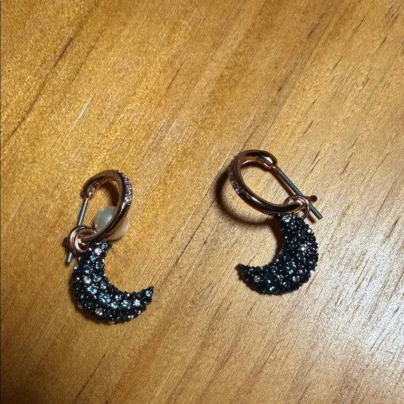 Swarovski Navy and Gold Crescent Earrings - Picture 2 of 10